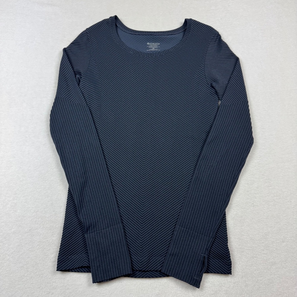 Athleta Women's XS Seamless Chevron‎ Ribbed Long Sleeve Top Black